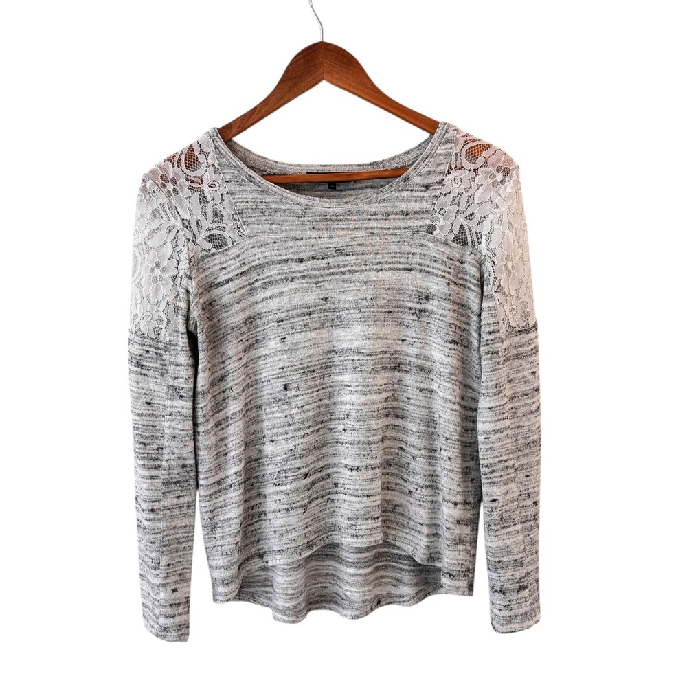 Generation Love Top Womens XS Gray Lace‎ Shoulder Space Dye Long Sleeve Knit